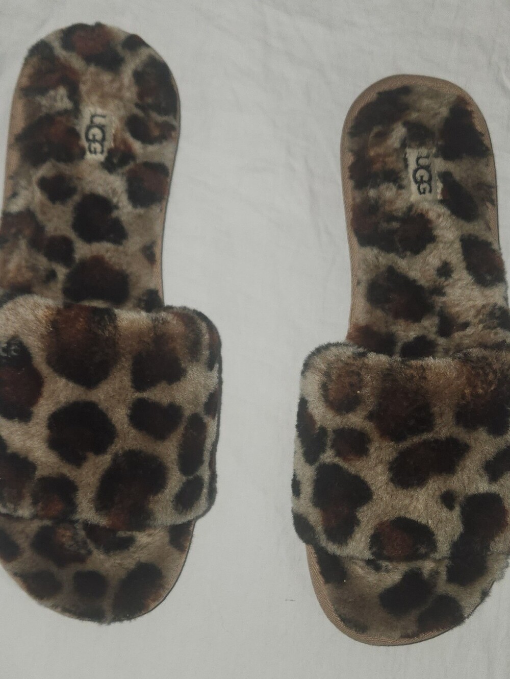 UGG Cozette Leopard Print Plush Slippers - Brown Faux Fur Size 8 - Picture 2 of 6
